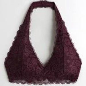 Gilly Hicks Lace Maroon Halter Bralette S Pads